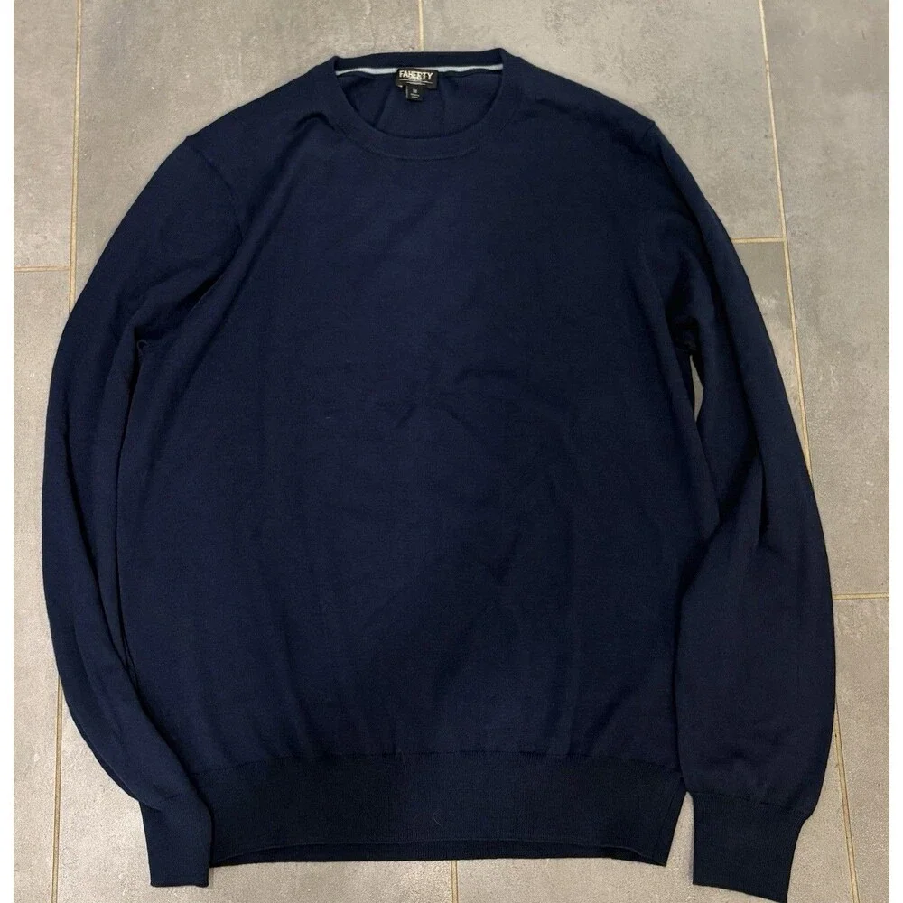 FAHERTY RESERVE Mens Navy Blue Long Sleeve Crew Neck Sweater Size M Cotton